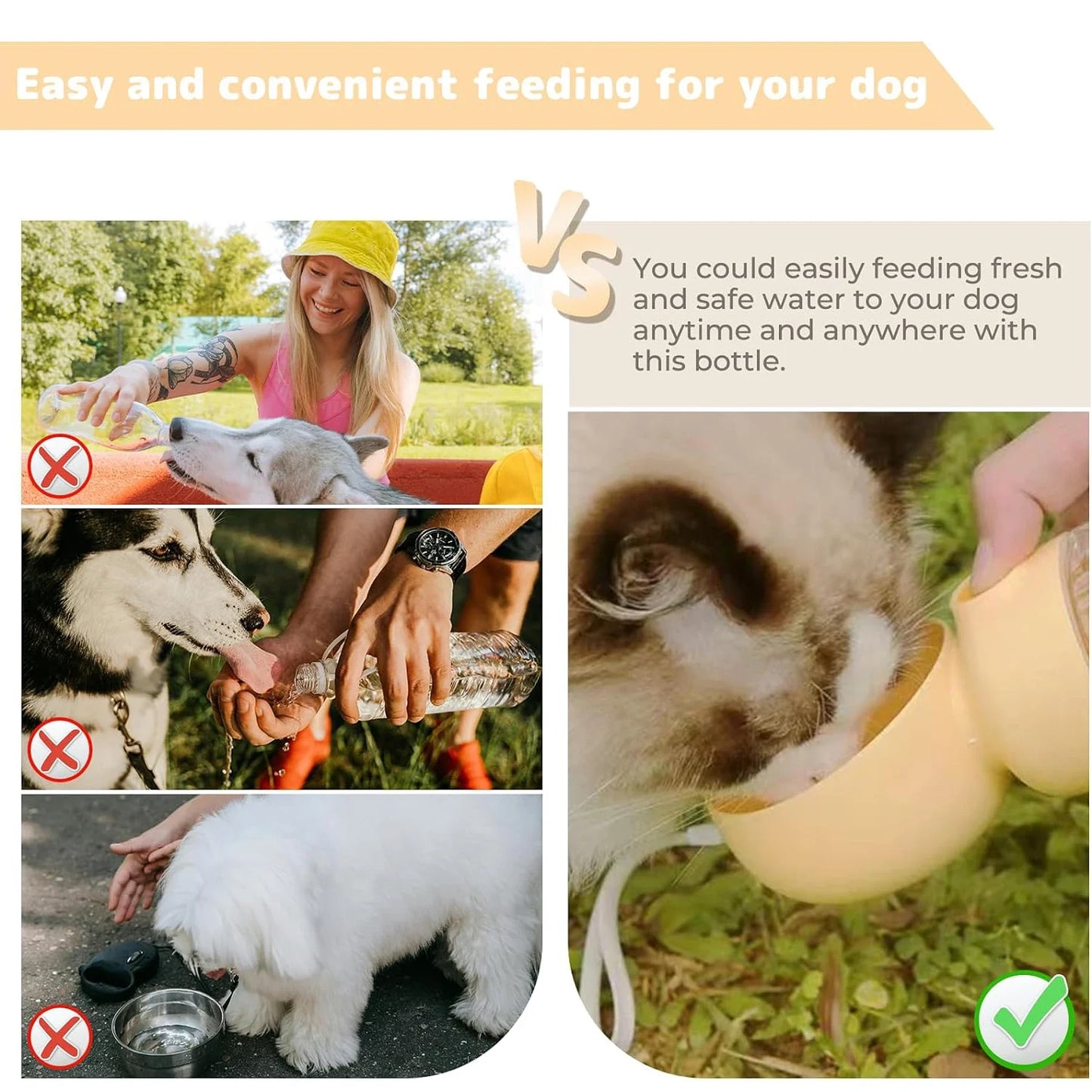Dog Water Bottle with Food Container Portable Pet Water Bottle Leakproof Suitable for Pets.