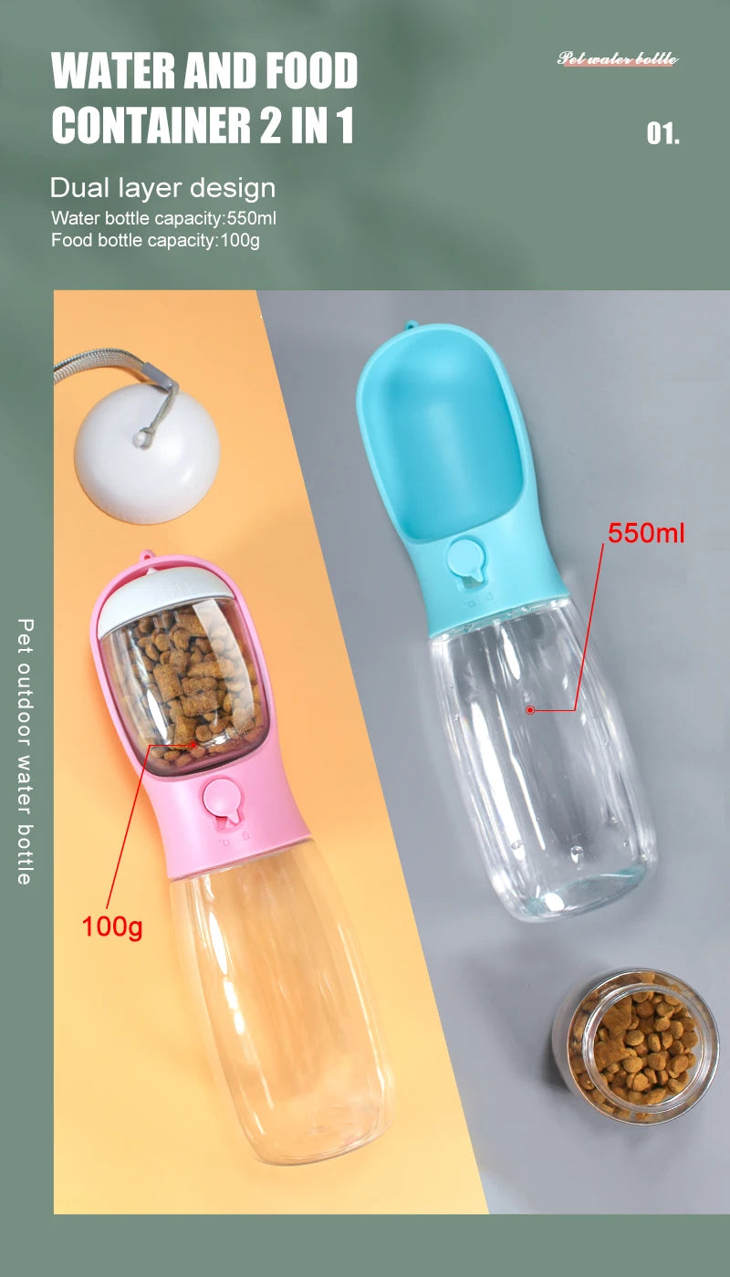 2 in 1 Portable Pet Dog Water and Food Bottle for Walking Feeder for Dogs Drinking Bottle