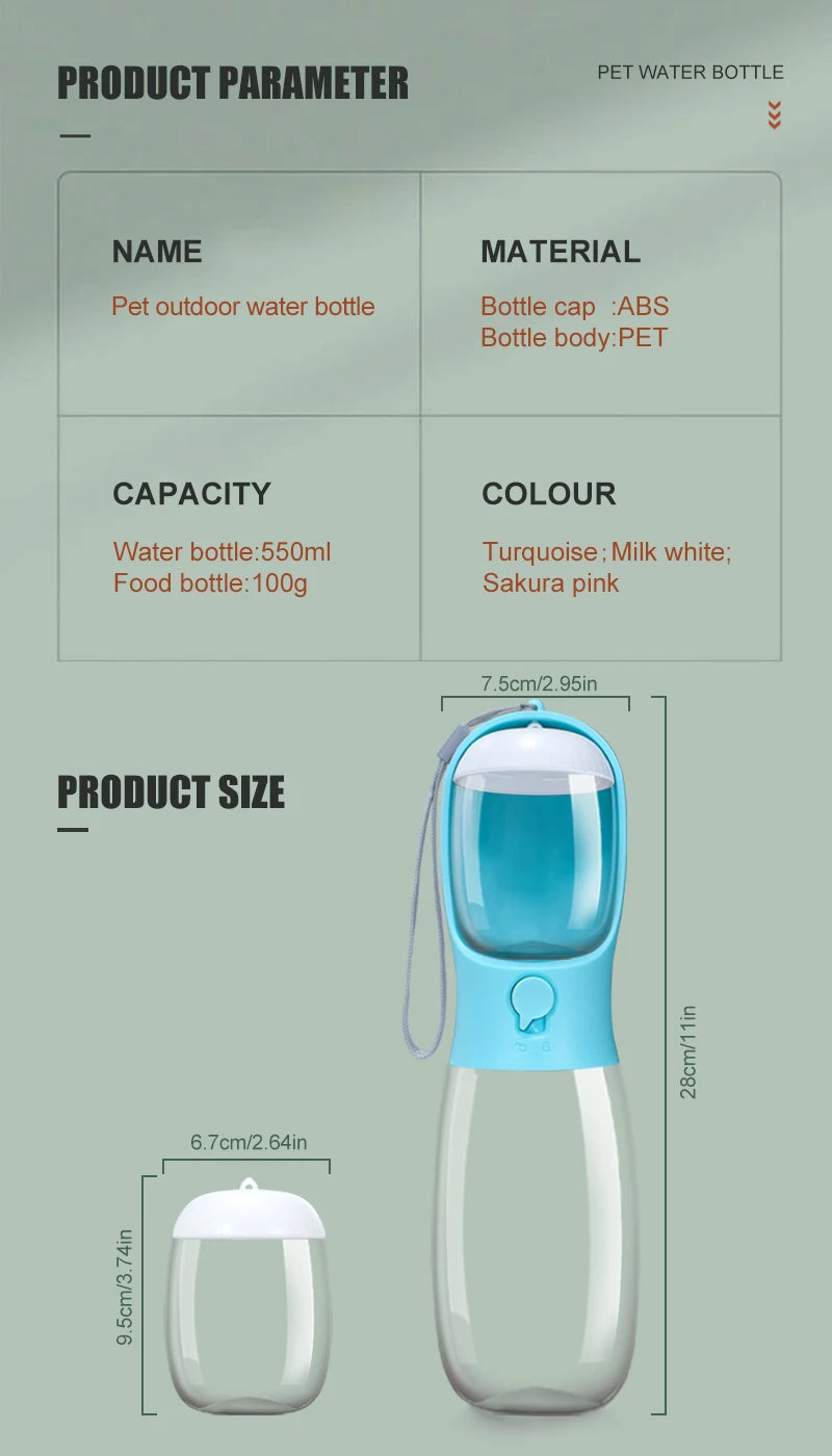 2 in 1 Portable Pet Dog Water and Food Bottle for Walking Feeder for Dogs Drinking Bottle